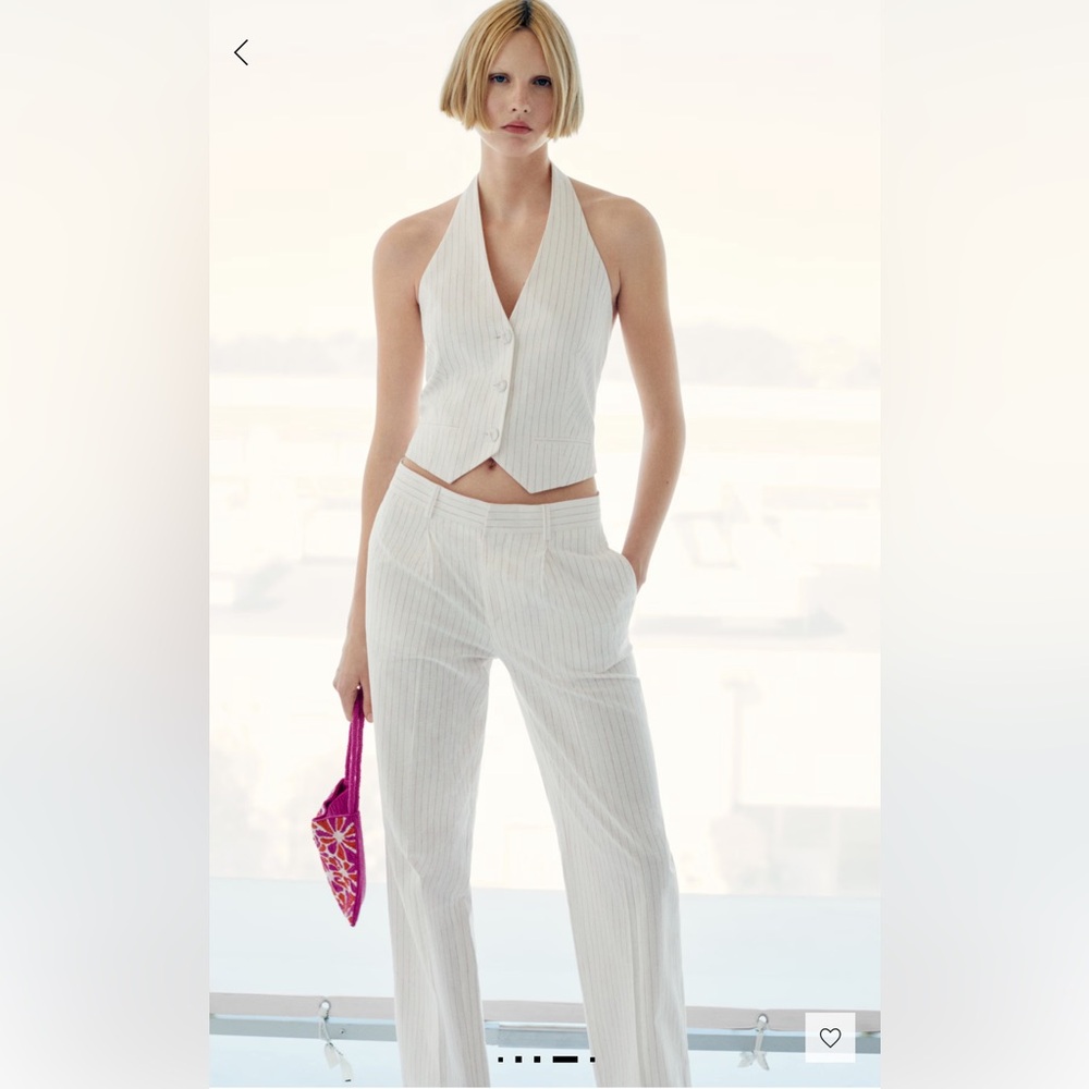 Mango White striped Women's halter neck vest with pleated pants